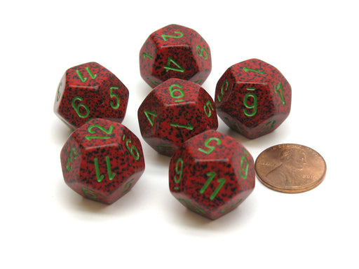 Speckled 18mm 12 Sided D12 Chessex Dice, 6 Pieces - Strawberry