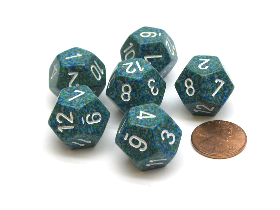 Speckled 18mm 12 Sided D12 Chessex Dice, 6 Pieces - Sea
