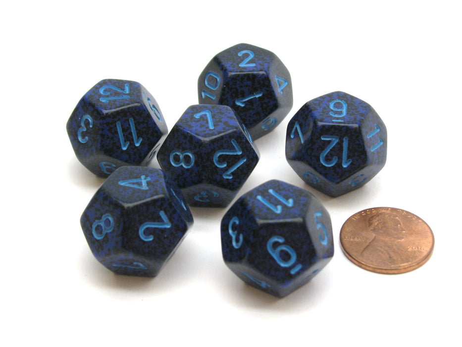 Speckled 18mm 12 Sided D12 Chessex Dice, 6 Pieces - Cobalt