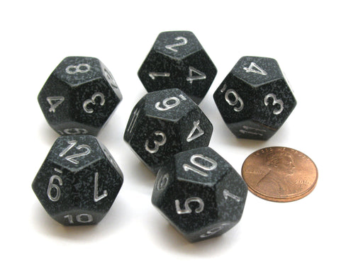 Speckled 18mm 12 Sided D12 Chessex Dice, 6 Pieces - Ninja