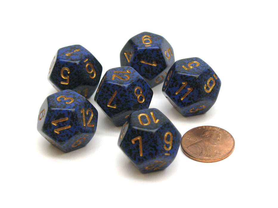Speckled 18mm 12 Sided D12 Chessex Dice, 6 Pieces - Golden Cobalt