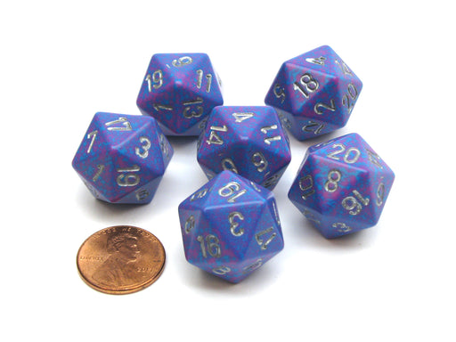 Speckled 20 Sided D20 Chessex Dice, 6 Pieces - Silver Tetra