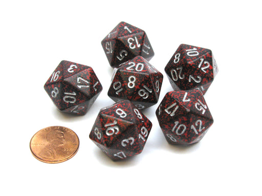 Speckled 20 Sided D20 Chessex Dice, 6 Pieces - Silver Volcano