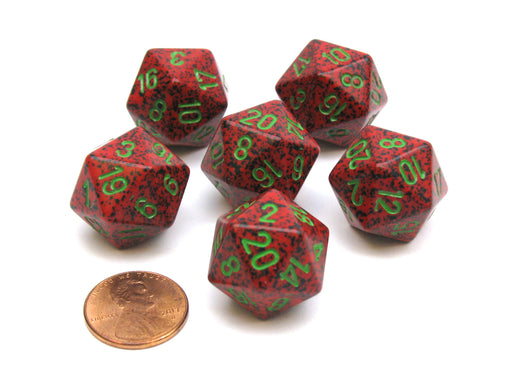 Speckled 20 Sided D20 Chessex Dice, 6 Pieces - Strawberry