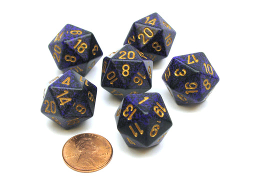 Speckled 20 Sided D20 Chessex Dice, 6 Pieces - Golden Cobalt