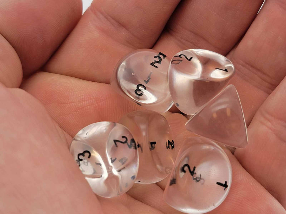D3 Dice, Translucent 3-Sided Dice, 6 Pieces - Clear with Black Numbers
