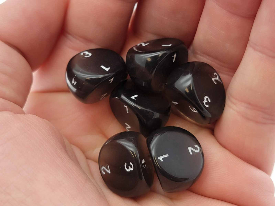 D3 Dice, Translucent 3-Sided Dice, 6 Pieces - Smoke with White Numbers