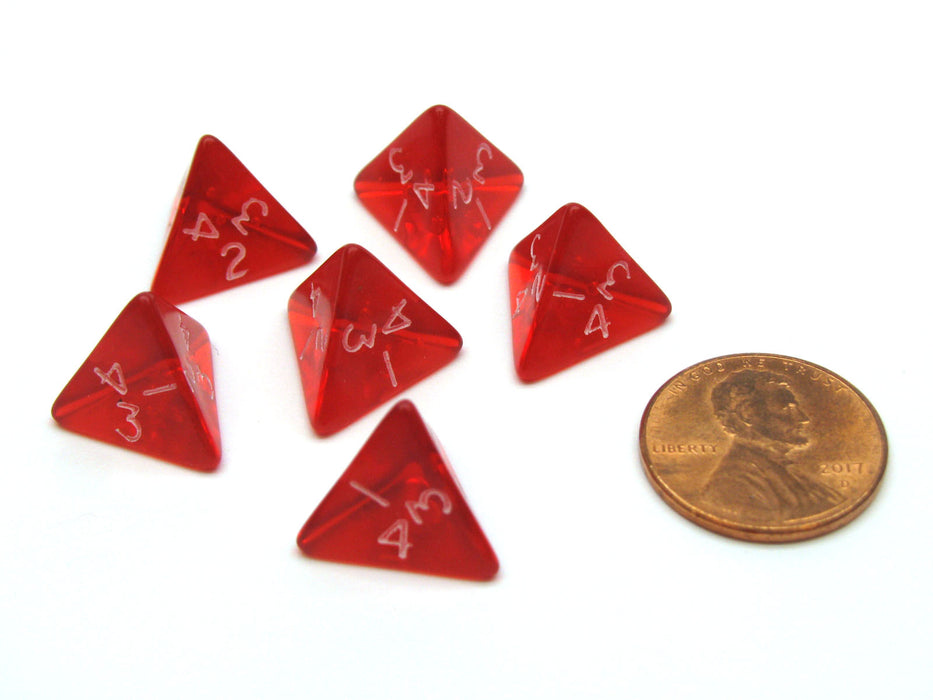 Translucent 12mm Mini 4 Sided D4 Chessex Dice, 6 Pieces - Red with White Numbers