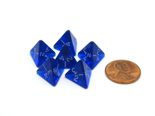 Translucent 12mm Mini 4 Sided D4 Chessex Dice, 6 Pieces - Blue with White