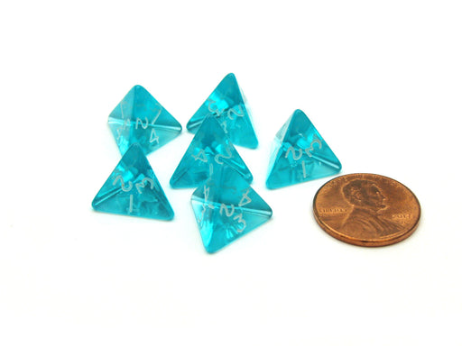 Translucent 12mm Mini 4 Sided D4 Chessex Dice, 6 Pieces - Teal with White