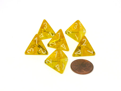 Translucent 18mm 4 Sided D4 Chessex Dice, 6 Pieces - Yellow with White Numbers