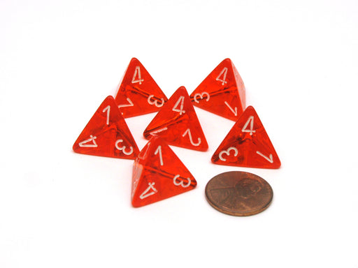Translucent 18mm 4 Sided D4 Chessex Dice, 6 Pieces - Orange with White Numbers