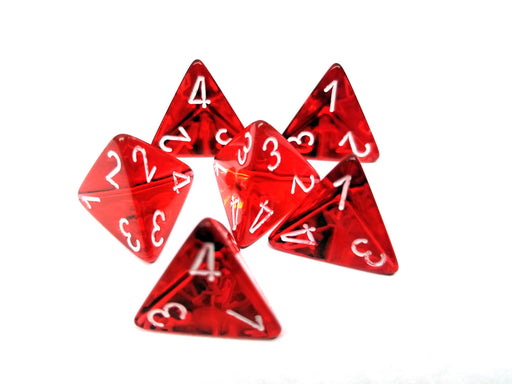 Translucent 18mm 4 Sided D4 Chessex Dice, 6 Pieces - Red with White