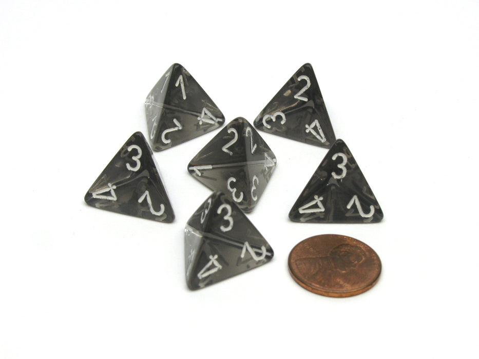 Translucent 18mm 4 Sided D4 Chessex Dice, 6 Pieces - Smoke with White Numbers