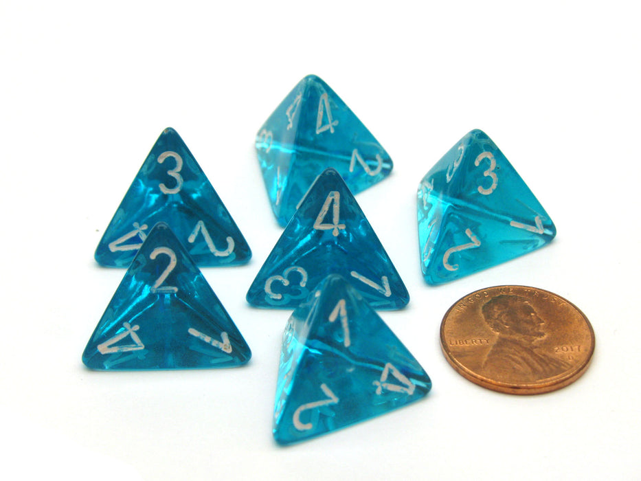 Translucent 18mm 4 Sided D4 Chessex Dice, 6 Pieces - Teal with White