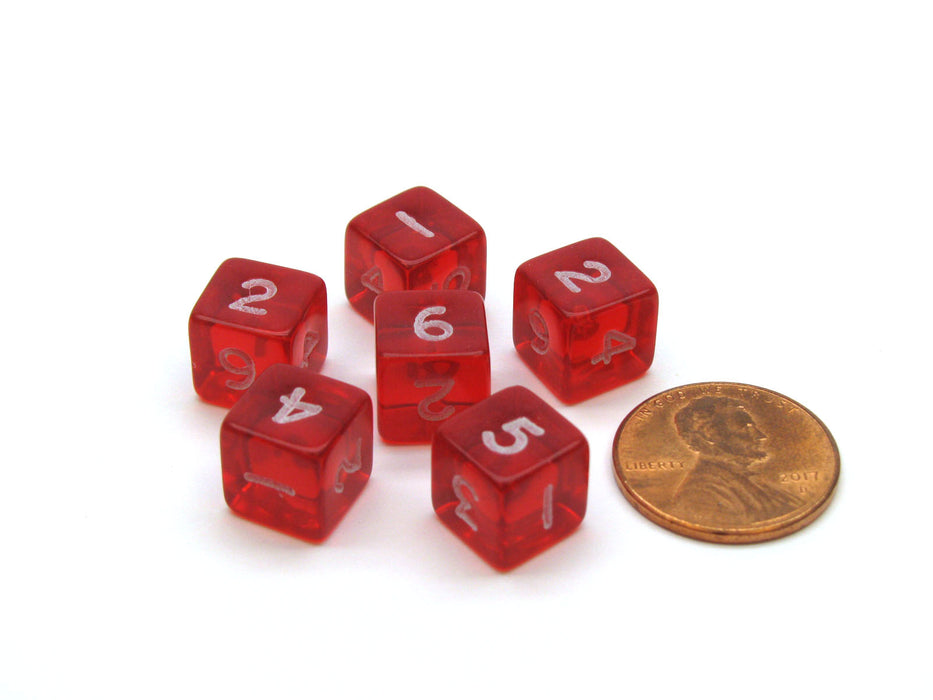 Translucent 9mm Mini 6 Sided D6 Numbered Chessex Dice, 6 Pieces - Red with White