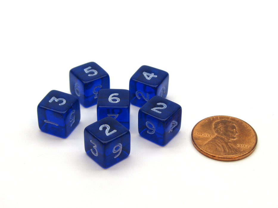 Translucent 9mm Mini 6 Sided D6 Chessex Dice, 6 Pieces - Blue with White Numbers
