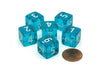 Translucent 15mm 6 Sided D6 Chessex Dice, 6 Pieces - Teal with White Numbers
