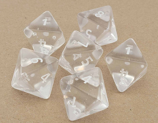 Translucent 25mm D8 Large Jumbo Dice, 6 Pieces - Clear with White Numbers