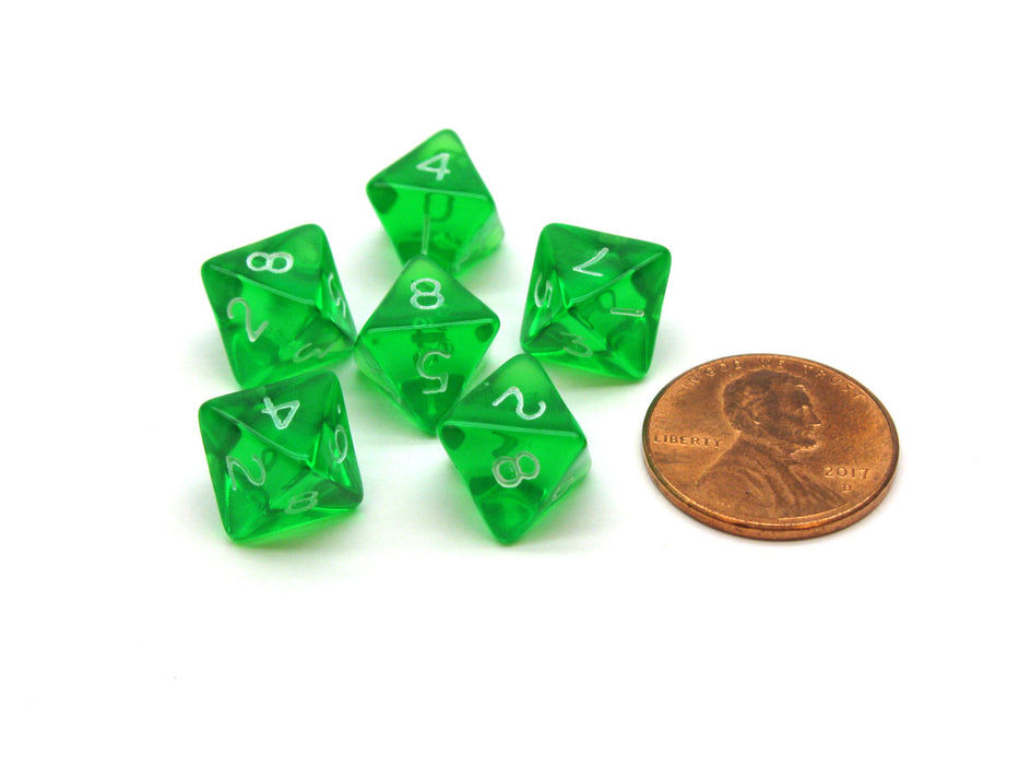 Translucent 9mm Mini 8 Sided D8 Chessex Dice, 6 Pieces - Green with White