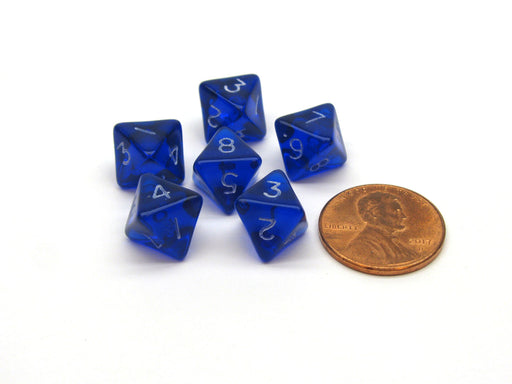 Translucent 9mm Mini 8 Sided D8 Chessex Dice, 6 Pieces - Blue with White Numbers