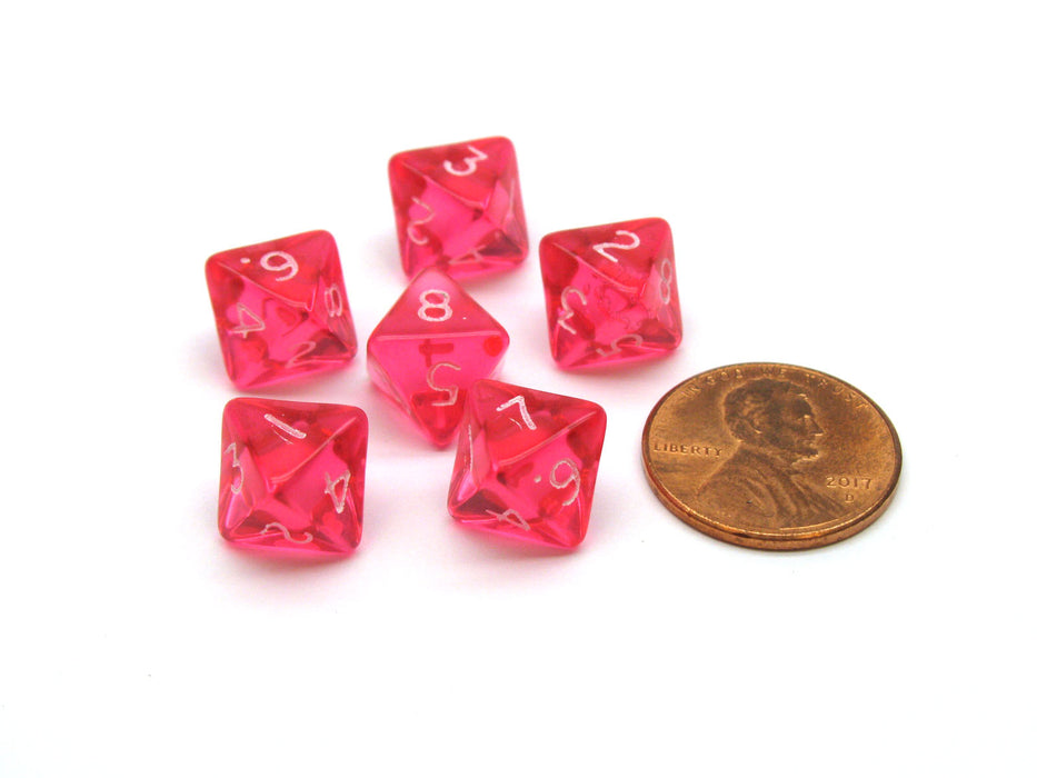 Translucent 9mm Mini 8 Sided D8 Chessex Dice, 6 Pieces - Pink with White Numbers