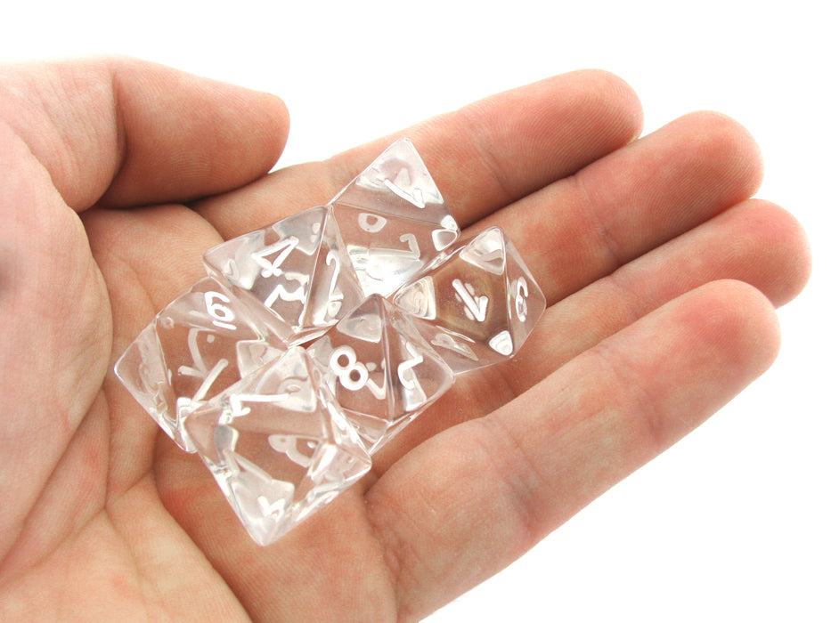 Translucent 15mm 8 Sided D8 Chessex Dice, 6 Pieces - Clear with White Numbers