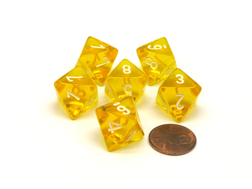 Translucent 15mm 8 Sided D8 Chessex Dice, 6 Pieces - Yellow with White Numbers