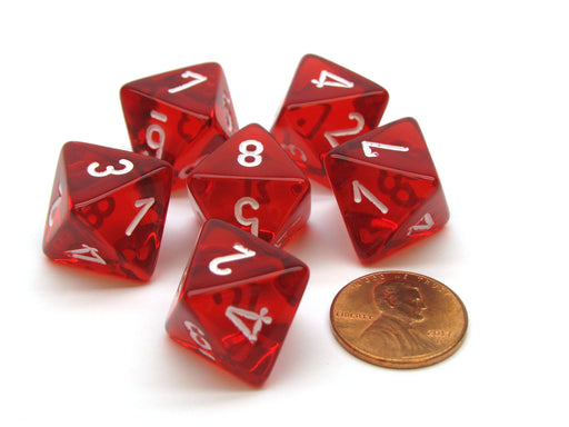 Translucent 15mm 8 Sided D8 Chessex Dice, 6 Pieces - Red with White