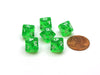 Translucent 10mm Mini 10-Sided D10 Chessex Dice, 6 Pieces - Green with White
