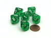 Translucent 16mm D10 (0-9) Chessex Dice, 6 Pieces - Green with White Numbers