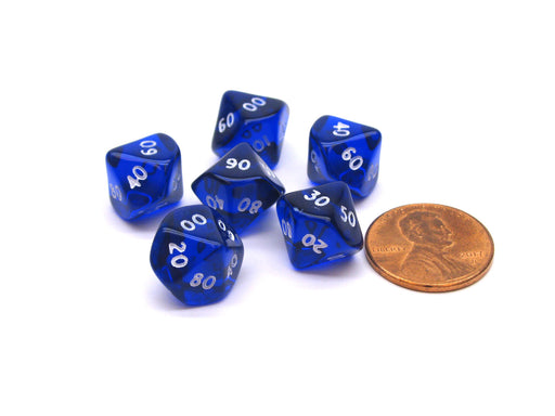 Translucent 10mm Mini Tens Place D10 Chessex Dice, 6 Pieces - Blue with White