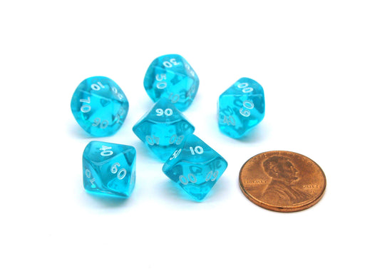 Translucent 10mm Mini Tens Place D10 Chessex Dice, 6 Pieces - Teal with White