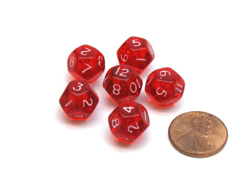 Translucent 12mm Mini 12 Sided D12 Chessex Dice, 6 Pieces - Red with White