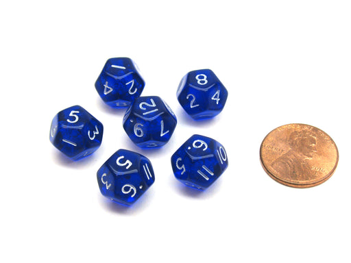 Translucent 12mm Mini 12 Sided D12 Chessex Dice, 6 Pieces - Blue with White