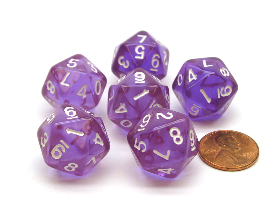 Translucent 18mm 20-Sided D10 Dice Numbered 0-9 Twice, 6 Pieces- Purple