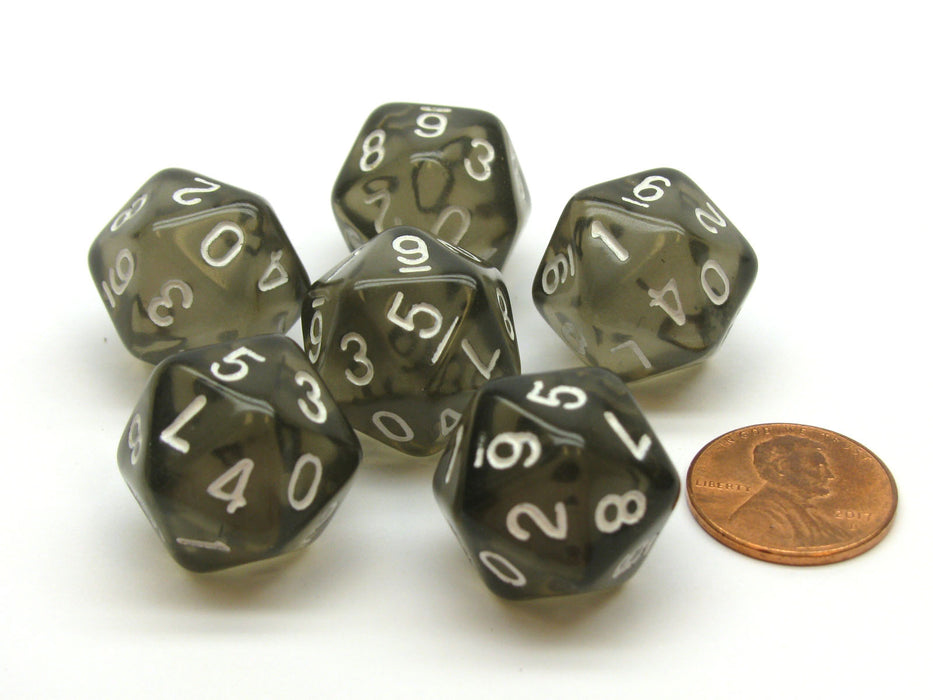 Translucent 18mm 20-Sided D10 Dice Numbered 0-9 Twice, 6 Pieces - Smoke