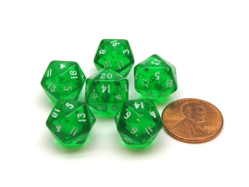 Translucent 12mm Mini 20-Sided D20 Chessex Dice, 6 Pieces - Green with White