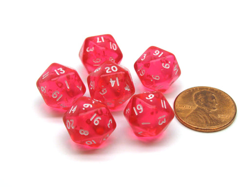 Translucent 12mm Mini 20-Sided D20 Chessex Dice, 6 Pieces - Pink with White