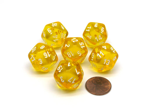 Translucent 20mm 20 Sided D20 Chessex Dice, 6 Pieces - Yellow with White Numbers