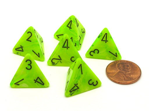 Vortex 18mm 4 Sided D4 Chessex Dice, 6 Pieces - Bright Green with Black