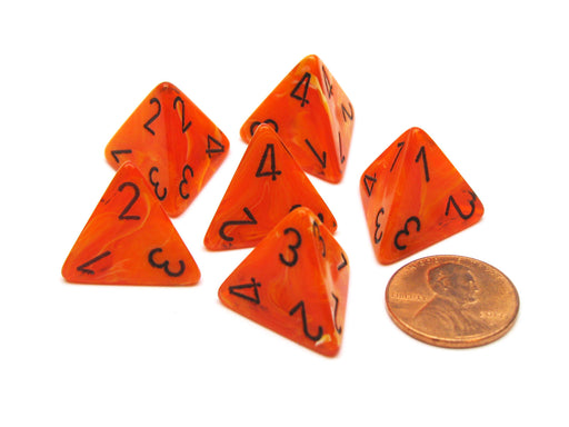 Vortex 18mm 4 Sided D4 Chessex Dice, 6 Pieces - Orange with Black
