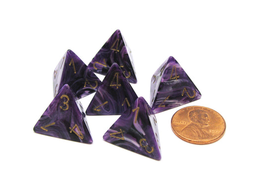 Vortex 18mm 4 Sided D4 Chessex Dice, 6 Pieces - Purple with Gold