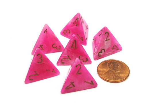 Vortex 18mm 4 Sided D4 Chessex Dice, 6 Pieces - Pink with Gold