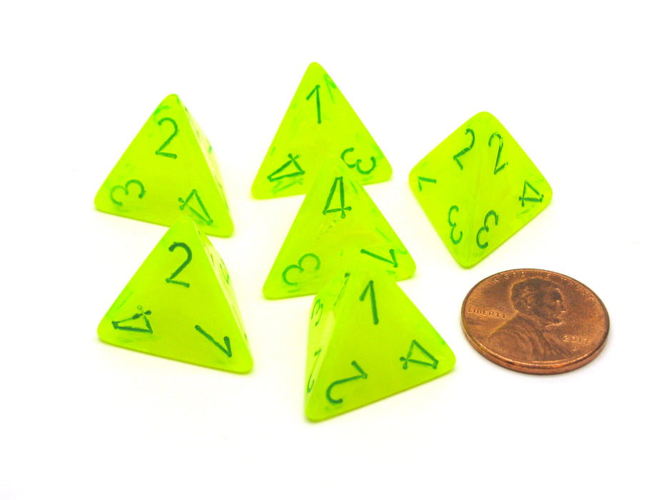 Vortex 18mm 4 Sided D4 Chessex Dice, 6 Pieces - Electric Yellow with Green