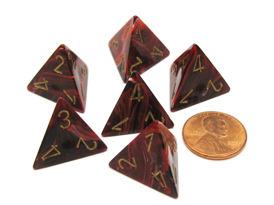Vortex 18mm 4 Sided D4 Chessex Dice, 6 Pieces - Burgundy with Gold