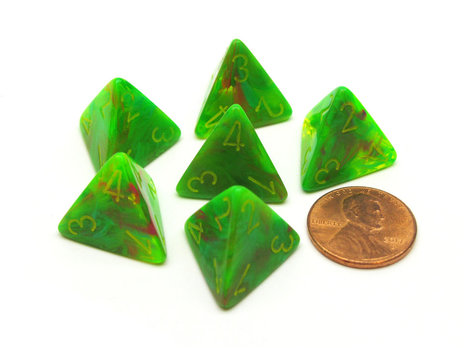 Vortex 18mm 4 Sided D4 Chessex Dice, 6 Pieces - Slime with Yellow