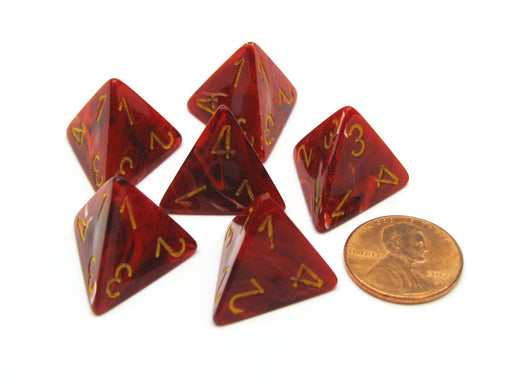 Vortex 18mm 4 Sided D4 Chessex Dice, 6 Pieces - Red with Yellow