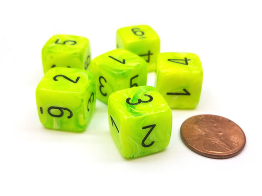 Vortex 15mm 6-Sided D6 Numbered Dice, 6 Pieces - Bright Green with Black Numbers