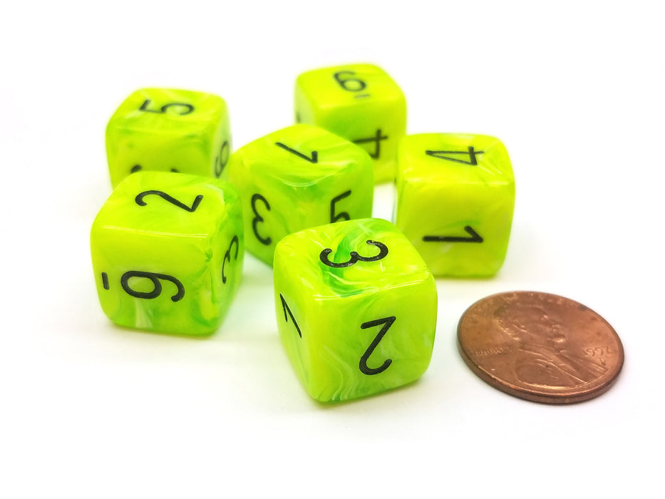 Vortex 15mm 6-Sided D6 Numbered Dice, 6 Pieces - Bright Green with Black Numbers